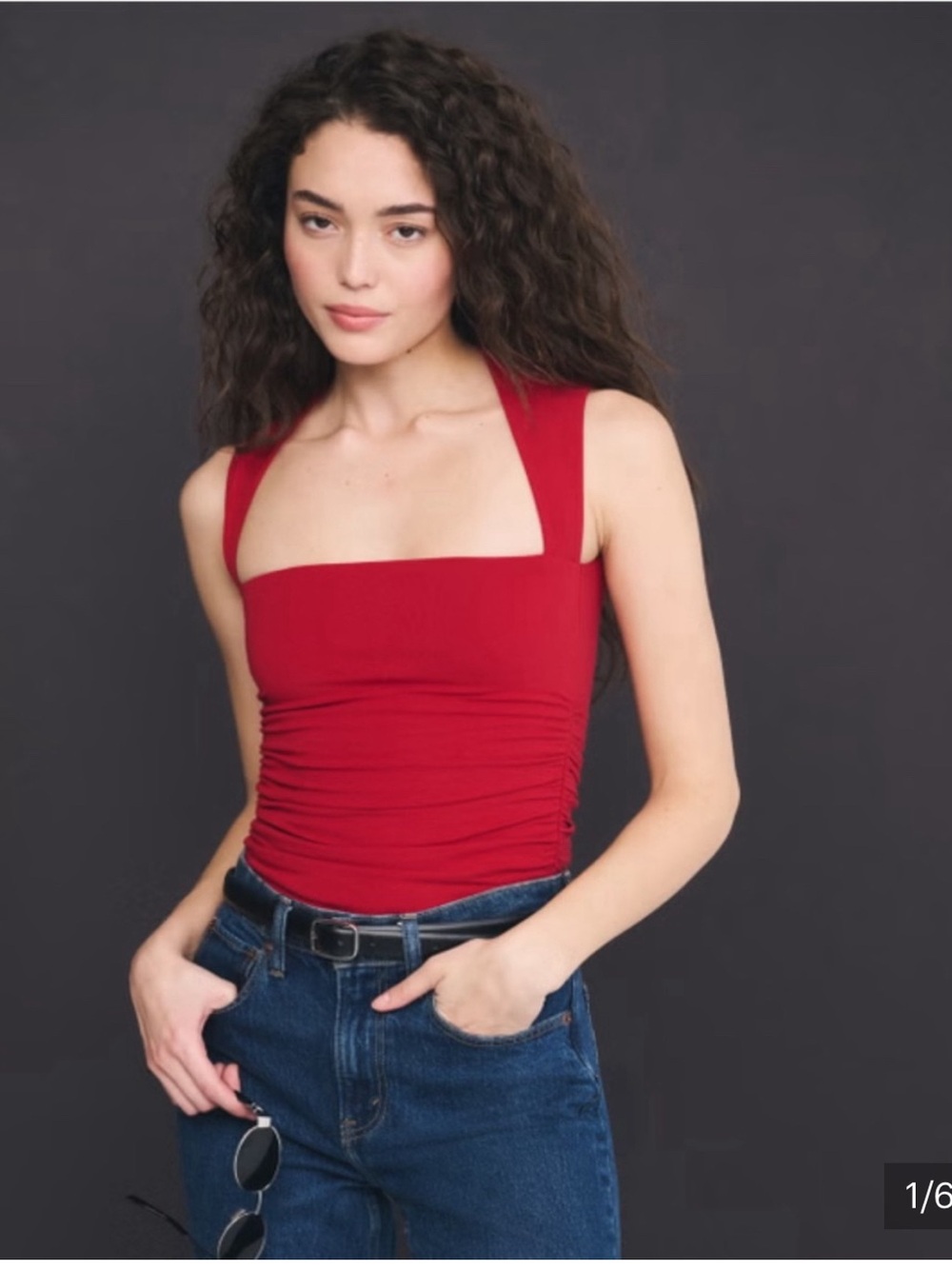 Abercrombie Ava Sleeveless Ruched Red Top